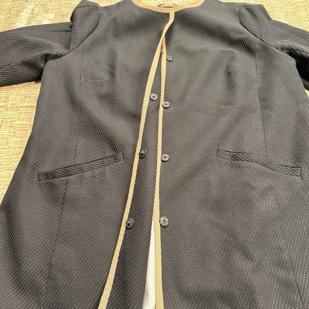 Talbots Tweet Coat Jacket Women's Snap Pocket Black Tan Trim Cotton Blend SZ-18W